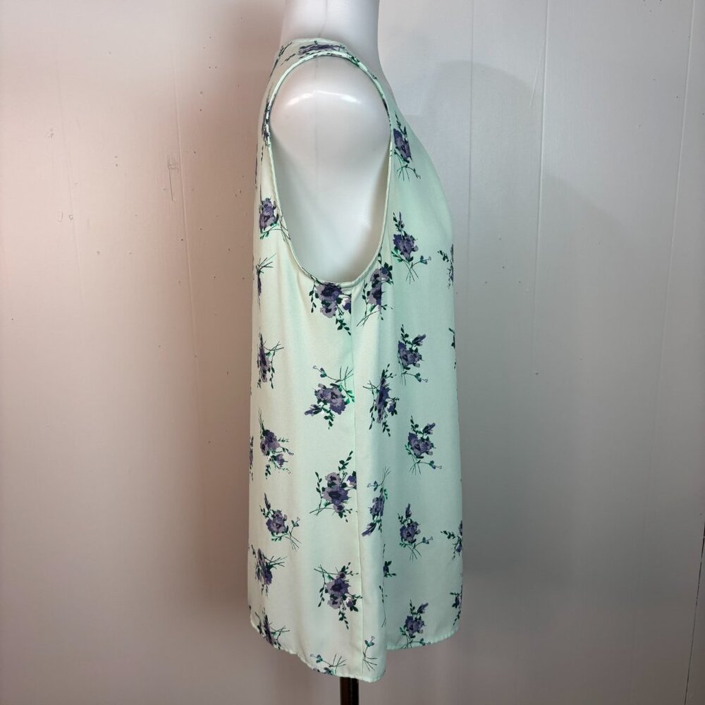 LOFT Tank Top Medium Mint Green Purple Floral Sheer Sleeveless Blouse Women's - Picture 8 of 13
